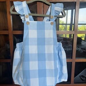 Charming Blue and White Gingham bubble with Ruffled Straps